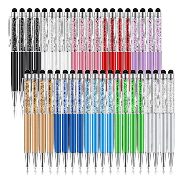 40 stk Krystal Kuglepenne Bulk Glansfuld 2 i 1 Slank Krystal Diamant Skærm Stylus Sort Gel Blæk Kugle (forvirrende)