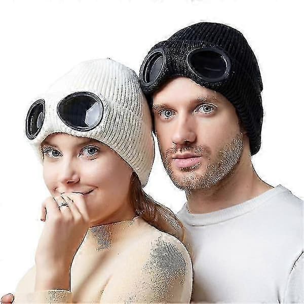 Unisex Mössa med Glasögon Stickad Varm Vintermössa black