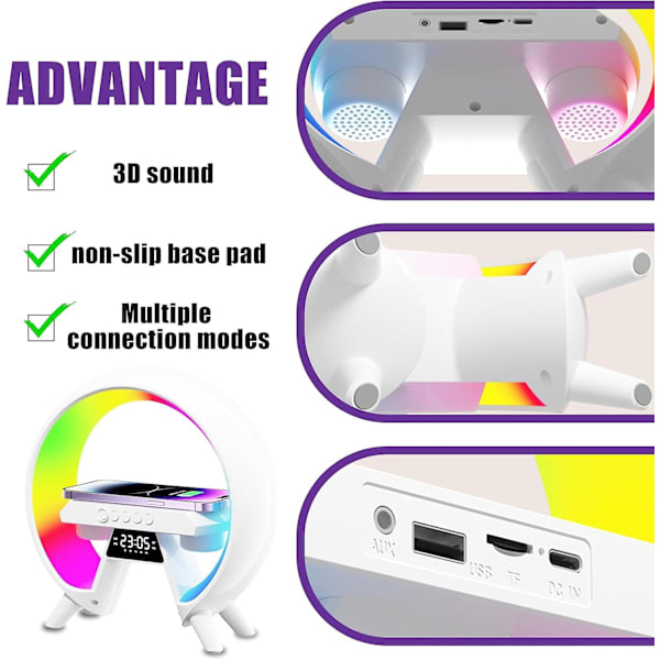 Ny RGB-atmosfärslampa med trådlös laddare & Bluetooth-högtalare, Sänglampa, Färgväxlande bordslampa, Present till tonåringar
