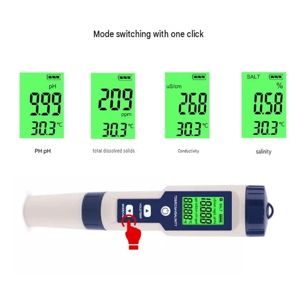 5-i-1 Vattenkvalitetsanalysator 9909 Multifunktionell Vattentestare (pH, Salthalt, TDS)
