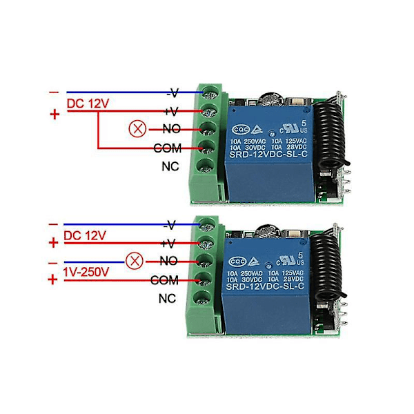 DC 12V 1-kanals 433MHz Universal Trådlös Fjärrkontrollbrytare RF Relämottagare 433 MHz Sändare Bu