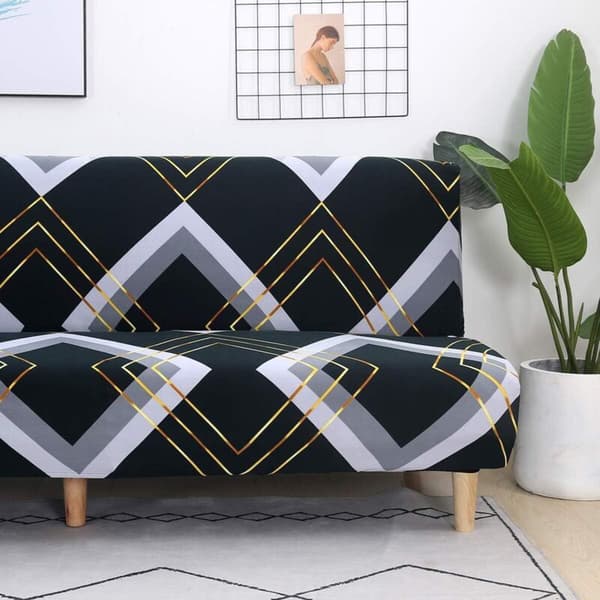 (Linmønster) Armløst 3-seters sofatrekk, elastisk sofatrekk, heldekkende sammenleggbar sofaprotector. Universelt geometrisk mønster, 180-210 cm