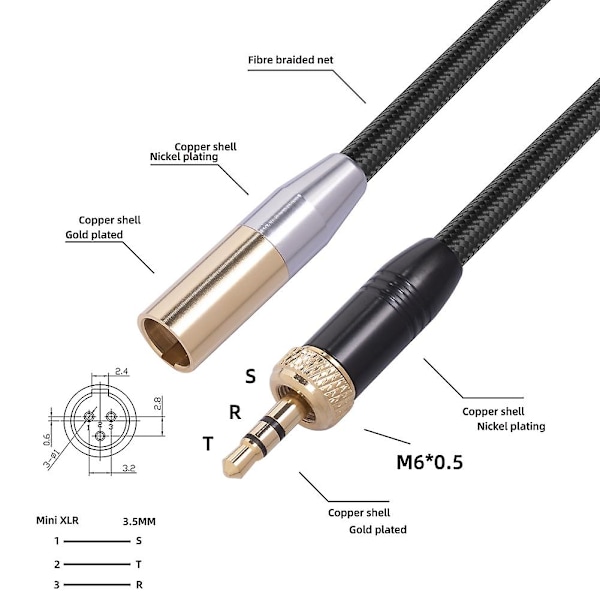 Äänimikrofoni-kaapeli Sisäinen kierre 3,5 mm uros MINI XLR 3-napainen sovitinkaapelin SLR-kameran äänikaapeli