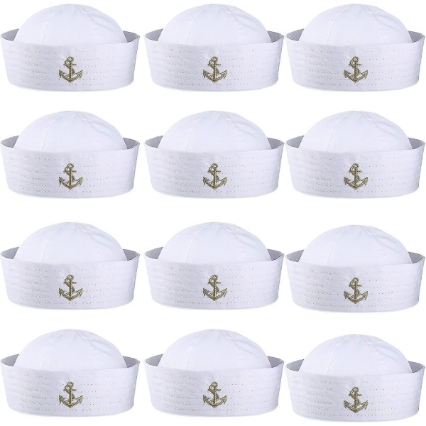 12 stycken Halloween vit sjömanshatt Captain Caps Yacht Nautiska hattar för vuxen sjömanskostym, klä upp festhattar