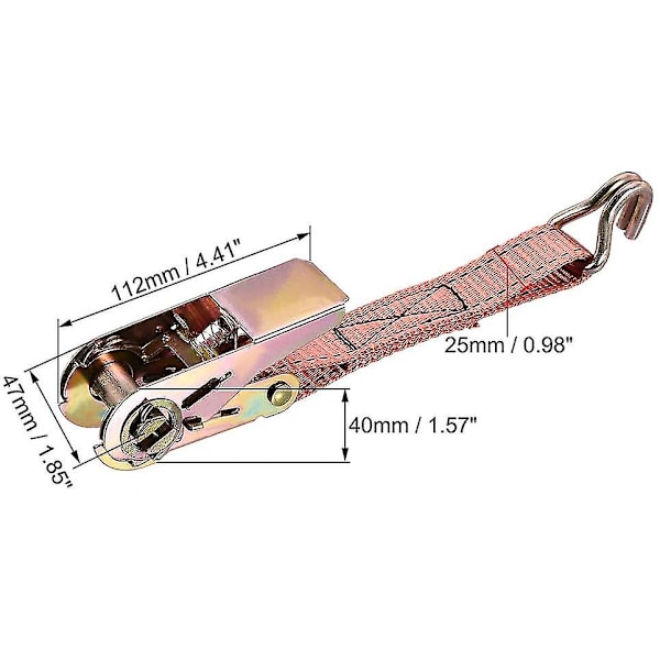 Ratchet-kiinnitysvyö 1mx25mm 800kg Kuormakyky Polypropeeni Kaksois-J-koukulla
