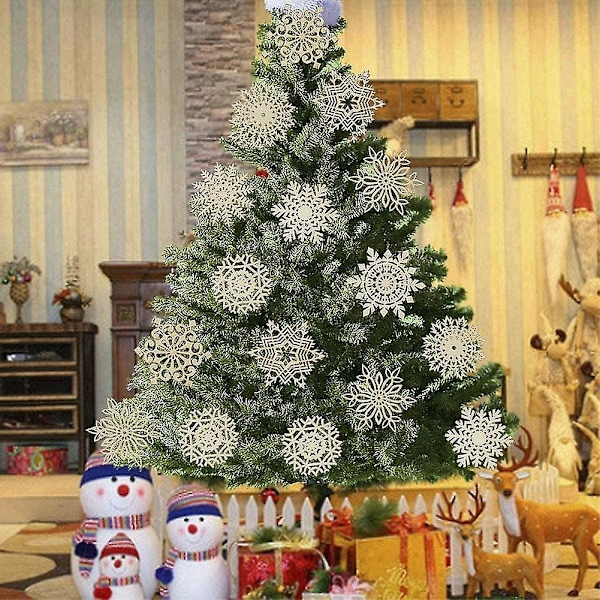 Julepynt i tre med snøflak (c, Style + D, Style) 36 stykker Bd