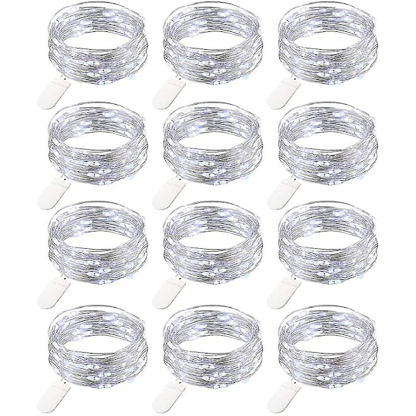 12 kpl Led-tähtivalot paristoilla, 20 Led-mikrokuparilankaa, 2m
