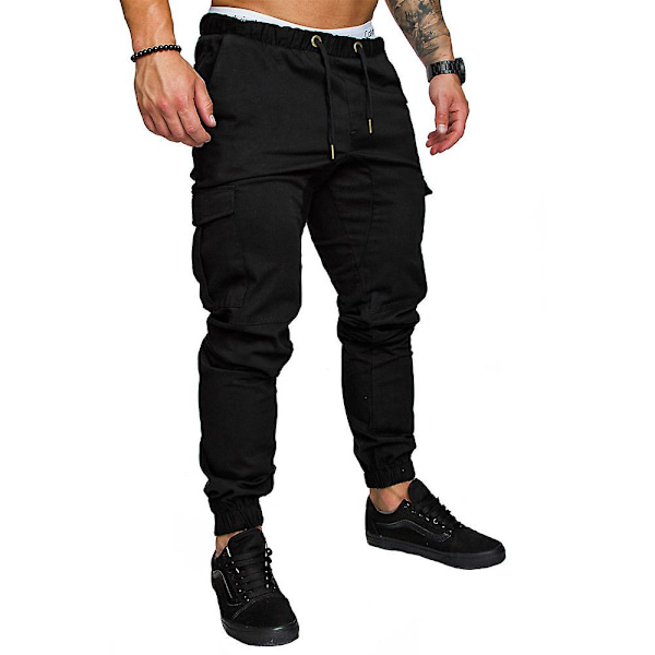 Män Byxor Casual Byxor Multifickor Sweatpants Gym Sportbyxor Black 3XL