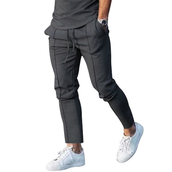 Miesten housut joustava vyötärö kiristysnyörillä lenkkihousut Tavalliset urheilujuoksuhousut Dark Gray M