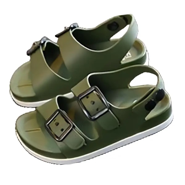 Trendiga sandaler med öppen tå för pojkar, andningsbara halkfria sandaler för inomhus utomhus strand, vår Green Size 32 (Inner length 18cm)