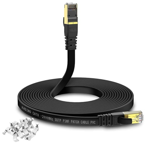 Cat 8 Litteä Ethernet-kaapeli 10m Internet LAN-kaapeli johtopidikkeellä 40gbps 2000mhz Nopea verkkokaapeli SSTP Ethernet-kaapeli