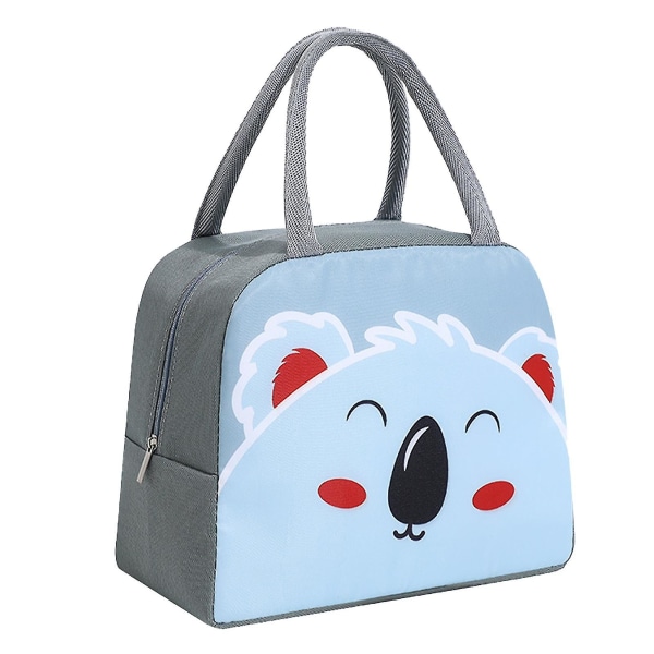Large Capacity Insulated Lunch Bag for Kids and Students - Portable and Cute Bento Box Bag for School, Picnic - Koala Design (Dark Gray)