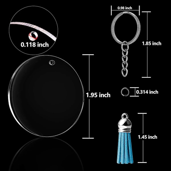 64 kpl Akryyliset Läpinäkyvät Levyt Tyhjät Avaimenperät Ympyrä Avaimenperät Ja Tupsu Ripustus Avaimenperä D