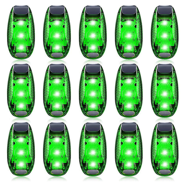 15 deler LED sikkerhetslys, klips på blinkende strobelys for løpere, sykkel, gange, høy synlighet, grønn