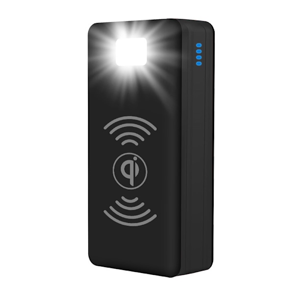 Populær 50000 mAh solcelle trådløs oplader stor kapacitet udendørs mobil powerbank med LED-lys, sort