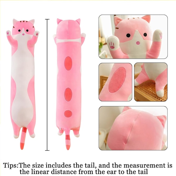 Lång Katt Plysch Kudde Mjuk Katt Goskudde Plysch Djurkudde Söt Kattunge Sovkudde Barnpresent (70cm/27.5tum, Rosa)