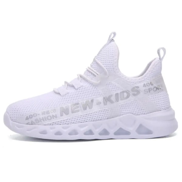 Daclay børnesportsko, åndbare løbesko til forår og efterår, afslappede strikkede sneakers til piger drenge skoleelever teenager White 34 yards/inner length 21.8cm