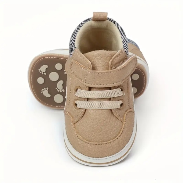 Baby Boy's Solid Walking Shoes Med Hook And Loop Fastener, Komfortable Casual Non Slip Sneakers For Babies Høst Bruk Apricot Inner length 11cm