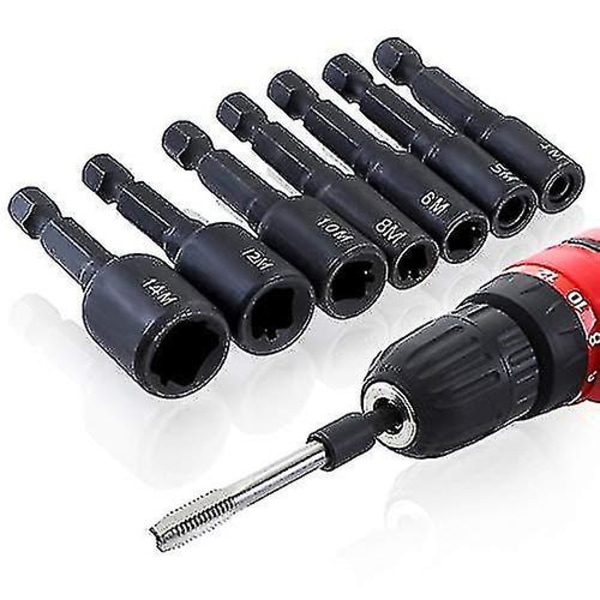 Exclent 7-delt M4-M14 Tap Sokkeladapter 1/4 tommer Hex Skaft Maskine Tap Kvadratisk Tråd Driver Adapter til Elektrisk Boremaskine-yvan