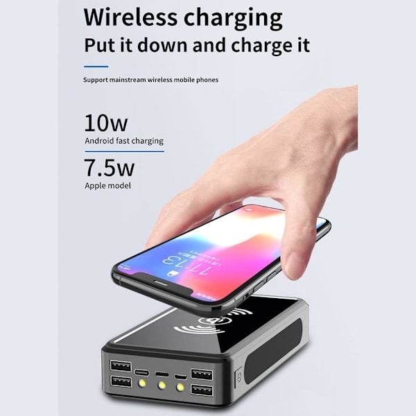 100000 mAh Powerbank Bærbar Solcellelader Trådløst Eksternt Batteri med LED-Lys Vanntett Høy Kapasitet Utendørs Powerbank