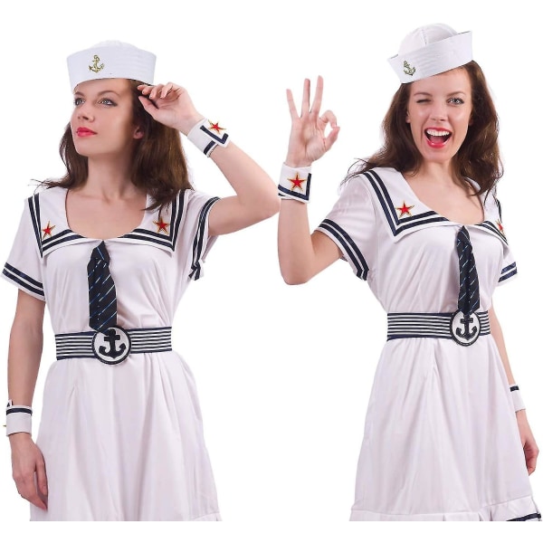 12 kpl Halloween White Sailor Hat Kapteeni Caps Yacht Merenkulkuhatut aikuisten merimiesasuihin, pukeutuneita juhlahattuja