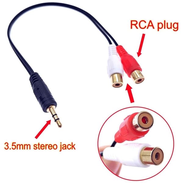 3,5 mm til 2 RCA lydkabel. Adapter til RCA hun til 3,5 mm han stereo phono hovedtelefonstik.