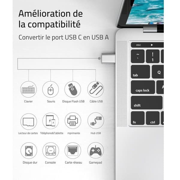 Sølv USB-C til USB-adapter, 2-pak, USB-C han til USB 3 hun. Adapter kompatibel med MacBook Pro/Air 2021, iMac, iPad Mini 6/Pro