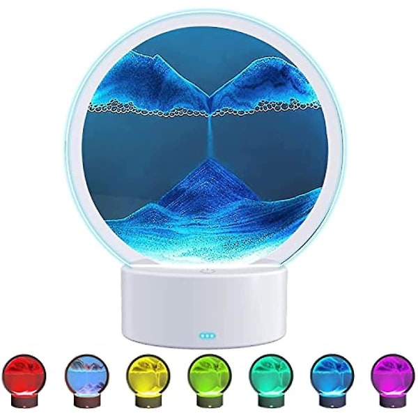Liikkuva hiekka taidekuva LED-valolla 3d virtaava hiekka taidekoriste pyöreä lasihiekkakehys värinvaihto ja kosketusohjaus Hiekkamaalaus nestemäinen työpöytä