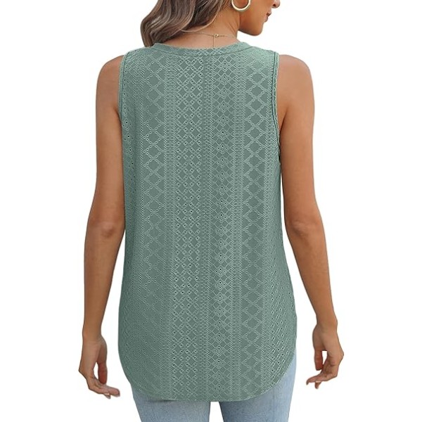 Naisten Liivit Kesätoppi Naiset V-Kaula Sleeveless Casual Sivu Halkeamat Tank Green XL