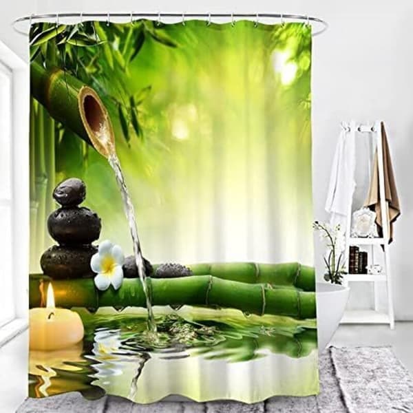 Duschdraperi med Pebble Zen-tryck, mögelresistent, vattentätt polyestertyg, 180 x 180 cm, 3D Bambu Orkidé Duschdraperi,