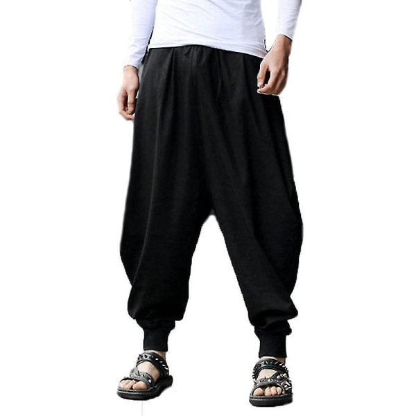 Herr haremsbyxor med vida ben Casual Baggy byxor Yogabottnar Black M