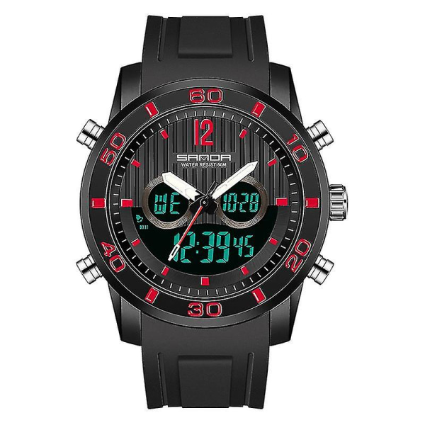 Sanda 3106 Stötsäker watch med dubbla digitalskärmar i svart rött - Robust och pålitlig stötsäker watch med dubbla digital skärm i fet svart och rött D