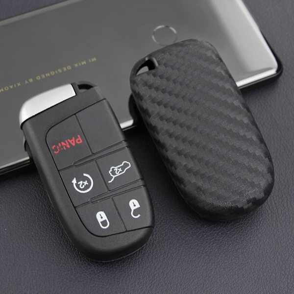 Bil Carbon Fiber Smart Key Case Cover Holder til Compass Durango Journey Charger