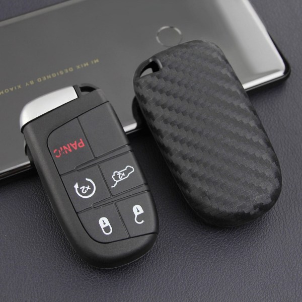 Bilkolv i kolfiber Smart Nyckel Fodral Skyddshållare för Compass Durango Journey Charger