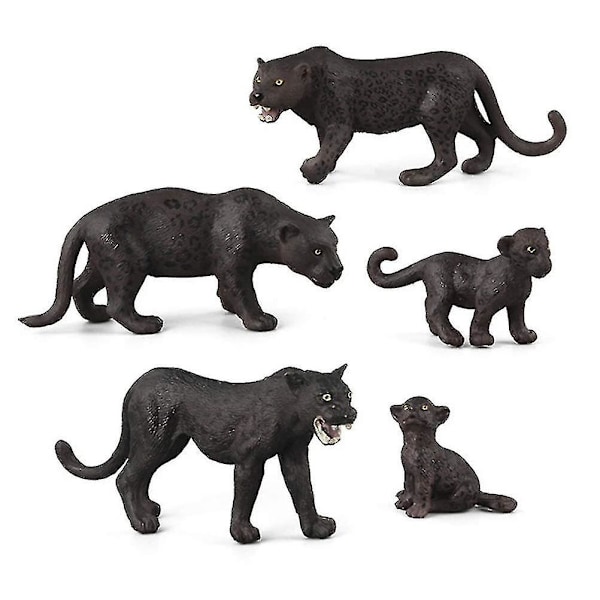 5 stk. Sorte Panther Plysdyr Figur Model Skovdyr Figurer Legetøj Leopard Vildt Liv Simulation Dyremodeller