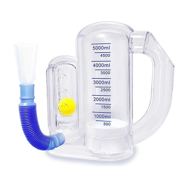 Hengitysharjoituslaite keuhkoihin, syvähengitysharjoitus aikuisille - 5000 ml:n tilavuuden mittaus virtausnopeuden osoittimella