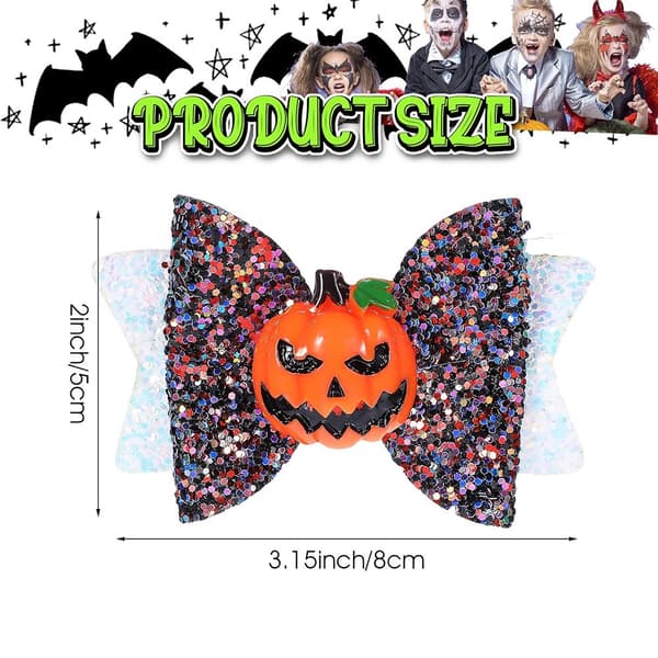 2 stk. Halloween-hårklemmer (glitteredderkoppsløjfe, græskarstil) til piger Cosplay, festdekorationer
