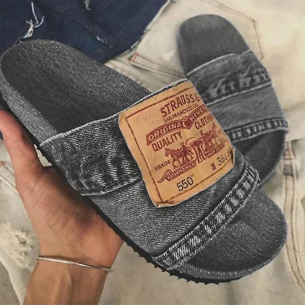 Stilful Denim-Slides til Kvinder Håndlavede Denim Slip-on-Tøfler af Genbrugte Jeans til 39