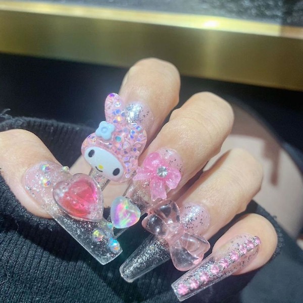Sanrioed Y2k Kuromi Fake Nails Kawaii Wear Stickers Nagellappar Tecknad Anime Cinnamoroll Handgjord My Melody Söt Manikyr Present