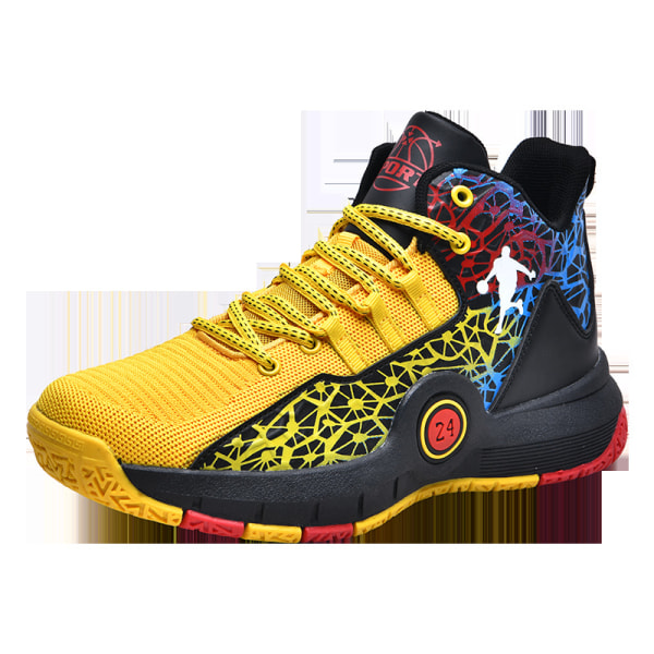 Drengens Trendy High Top Basketball Sko, Komfortable Non Slip Lace Up Åndbare Casual Sneakers Til Udendørsaktiviteter Black And Yellow 44