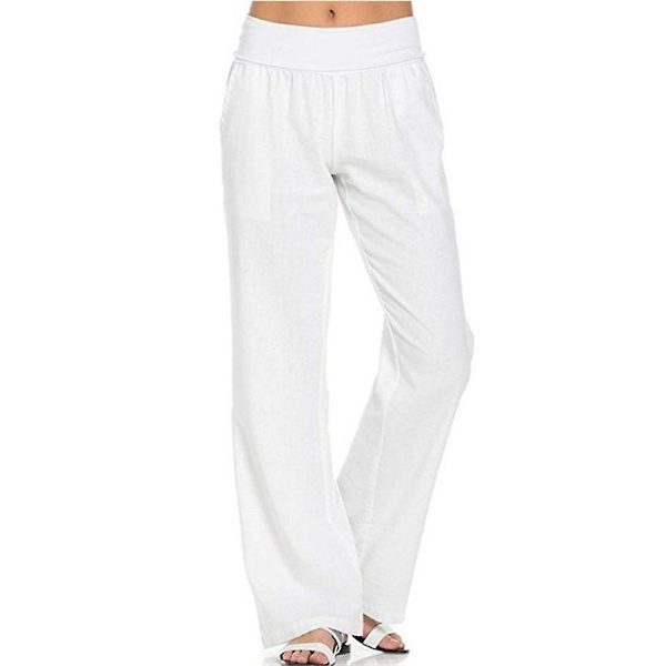 Damebukser Sommer Casual Strand Enkle Bukser Med Lomme White 3XL