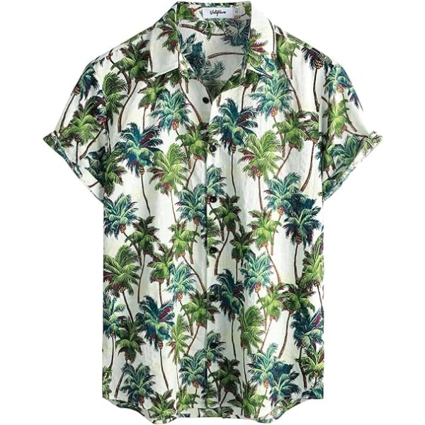 Herre sommer tropiske skjorter Kortærmede Button Down Aloha Hawaii skjorter Whitegreen XXL