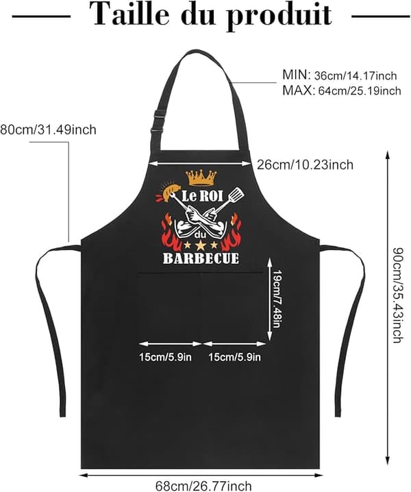 Herre BBQ-forklæde, herre køkkenforklæde, justerbart vandtæt sort personligt BBQ-forklæde
