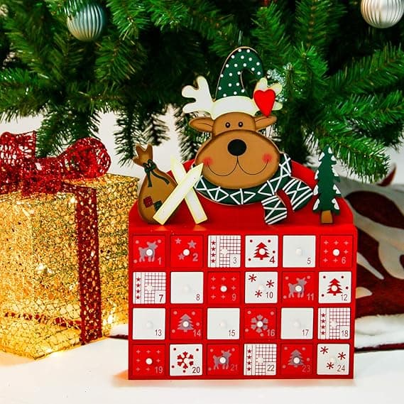 Julekalender i tre med skuffer, 24 dagers nedtelling, søt julepynt