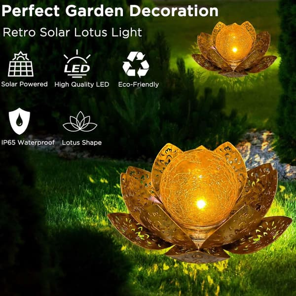 Lotus udendørs solcellelamper, havepynt, varmt lys, LED solcellehavelamper