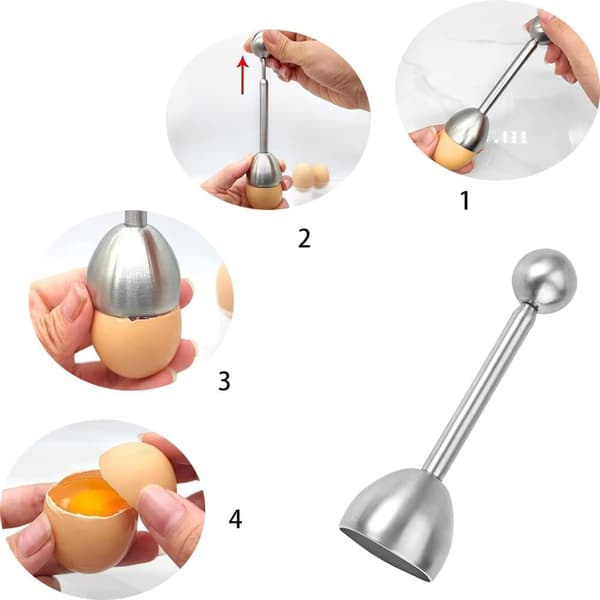 Todelt eggåpnersett i rustfritt stål, eggåpner, bløtkokt eggkutter, kjøkkenverktøy