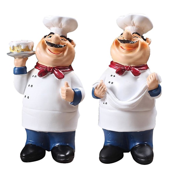 2x Köksbar Restaurang Resin Kock Figur Staty Ornament Dekoration