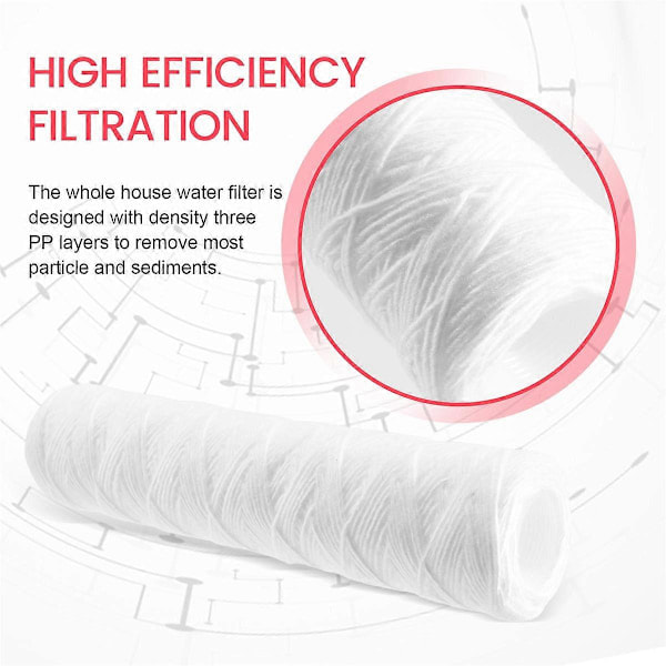 3-pak vandrenser 10 tommer trådviklet filter 5 mikron PP bomuldsfilter sedimentfilter