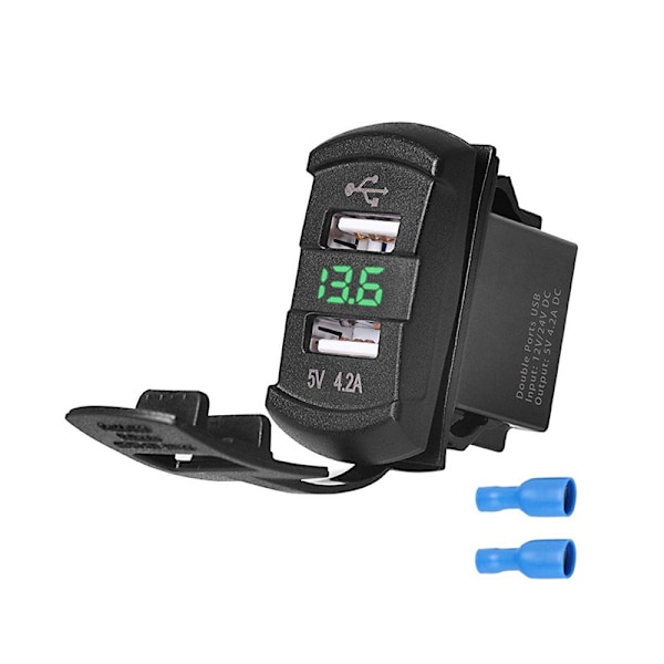 Båttyp modifierad bilbåt RV båttyp dubbel USB-billaddare med LED-ljus voltmeter 4.2A Green screen