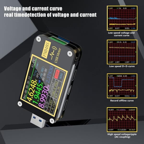 FNB48 PD USB Spændingstester - USB 3.0 Voltmeter - 4-24V 6.5A DC Spændings- og Strømtaster - USB-C Multimeter - PPS - Hurtig Opladning